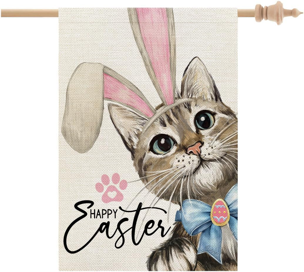 St Patricks Day Cat Garden Flag Hello Lucky 12X18 Inch Double Sided for outside Small Burlap Shamrock Clovers Holiday Yard Decoration