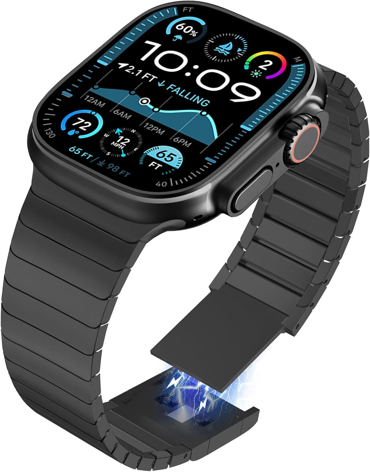 Compatible for Apple Watch Ultra 2 Band Ultra Band 49Mm 46Mm 45Mm 44Mm 42Mm Series 10 9 8 7 for Men, 24Mm Wide Stainless Steel Metal Bands for Apple Watch Iwatch SE Series 6 5 4 Link, Black