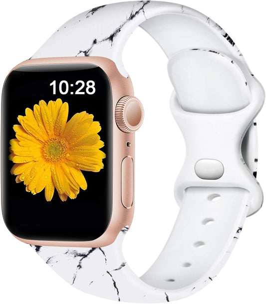 Band Compatible with Apple Watch Band 41Mm 40Mm 38Mm 45Mm 44Mm 42Mm 49Mm for Women Girls Men, Cute Silicone Floral Wristband Strap for Iwatch Series 9 8 7 SE 6 5 4 3 2 1 Ultra