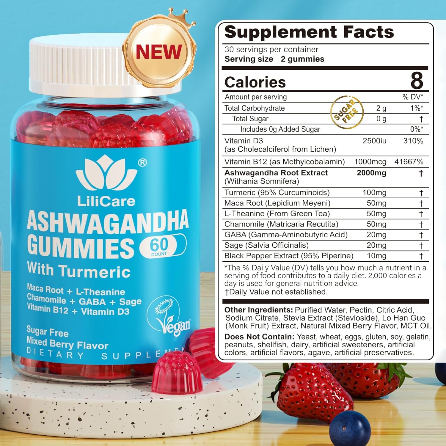 2 Pack Ashwagandha Gummies for Immune Support, 2000Mg Organic Ashwa Root Extract Supplement for Women & Men - 120 Count TLBH