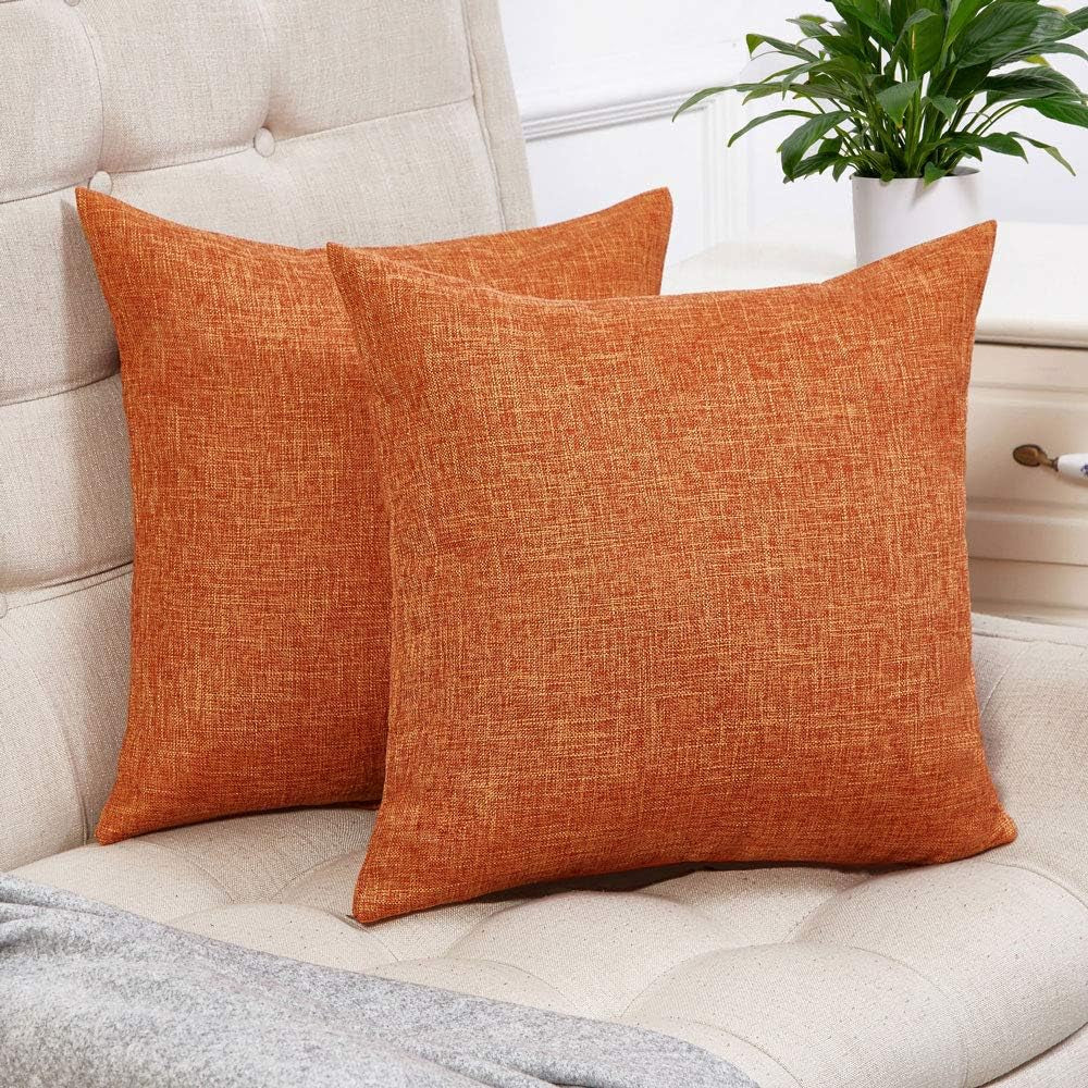 Thanksgiving Pillow Covers 18X18 Inch for Fall Decor Set of 2 Burnt Orange Rustic Linen Decorative Square Throw Pillow Covers Cushion Case for Sofa Couch Farmhouse Home Decorations