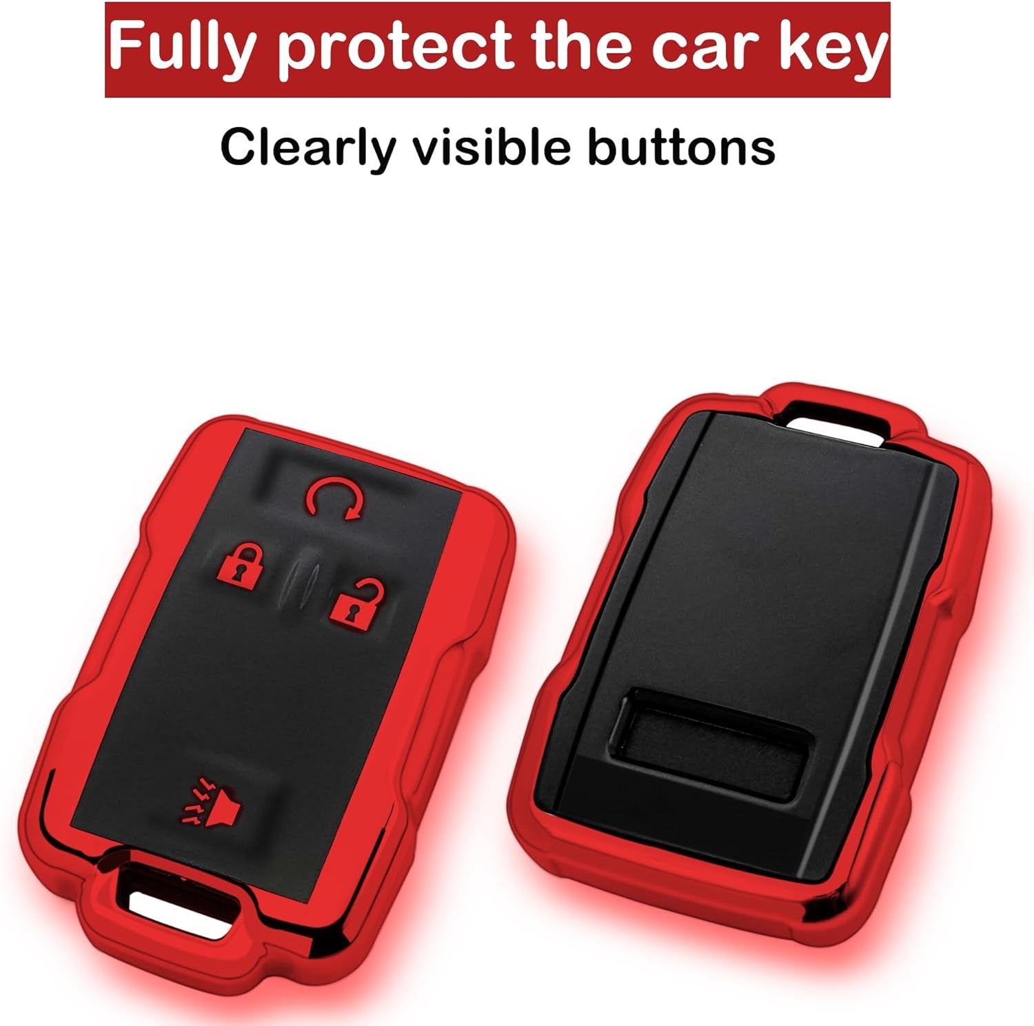 For Chevrolet Key Fob Cover Case with Keychain,Soft TPU Key Shell/Skin,4-Buttons Fit GMC Chevy Colorado Silverado Suburban Tahoe Silverado Remote Key Vehicle Accessories(Red)