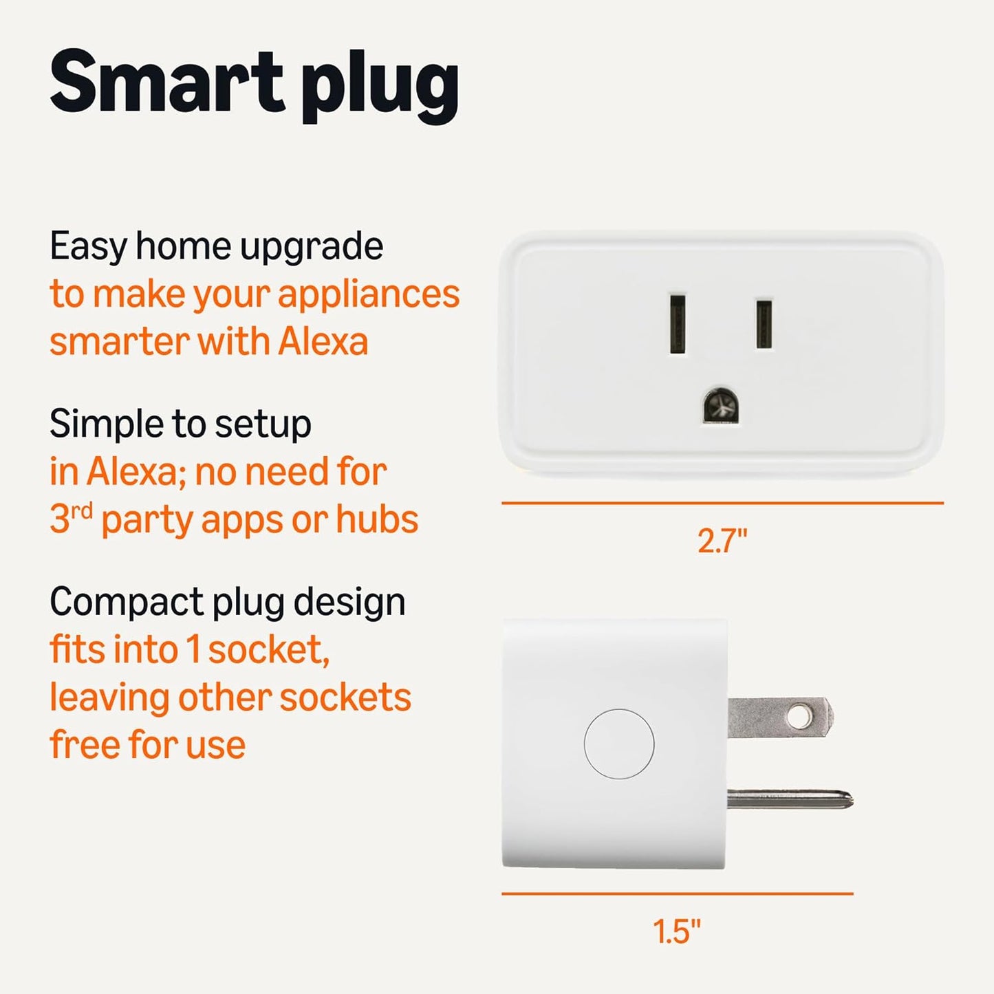 Smart Plug, Works with Alexa Only, 2.4 Ghz Wi-Fi, No Hub Required, 4 Pack, White