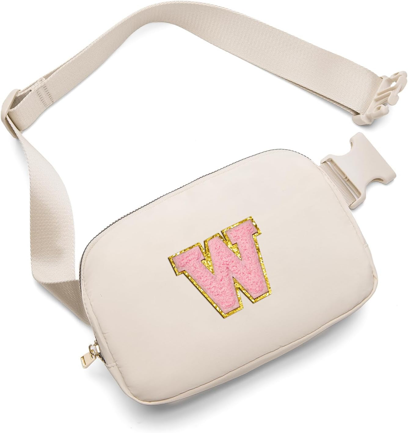 Belt Bag Fanny Pack Crossbody Bags with Initial Letter Patch Cute Stuff Birthday Gifts for Teenager Girls Cool Stuff for Teens Trendy Preppy Stuff for Teen Girls (Beige-A)