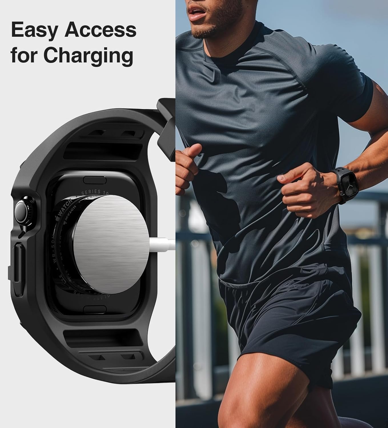Compatible with Apple Watch Band 46Mm Series 10 with Case, Shockproof Rugged Band Strap for Iwatch Series 10 46Mm Band with Bumper Case Men