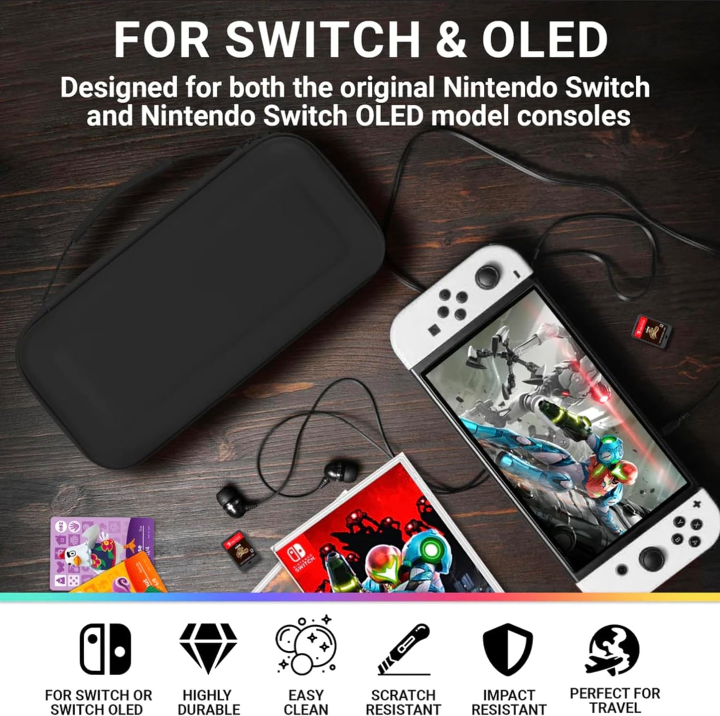 Carry Case Compatible with Nintendo Switch and New Switch OLED Console -Protective Hard Portable Travel Carry Case Shell Pouch with Pockets for Accessories and Games