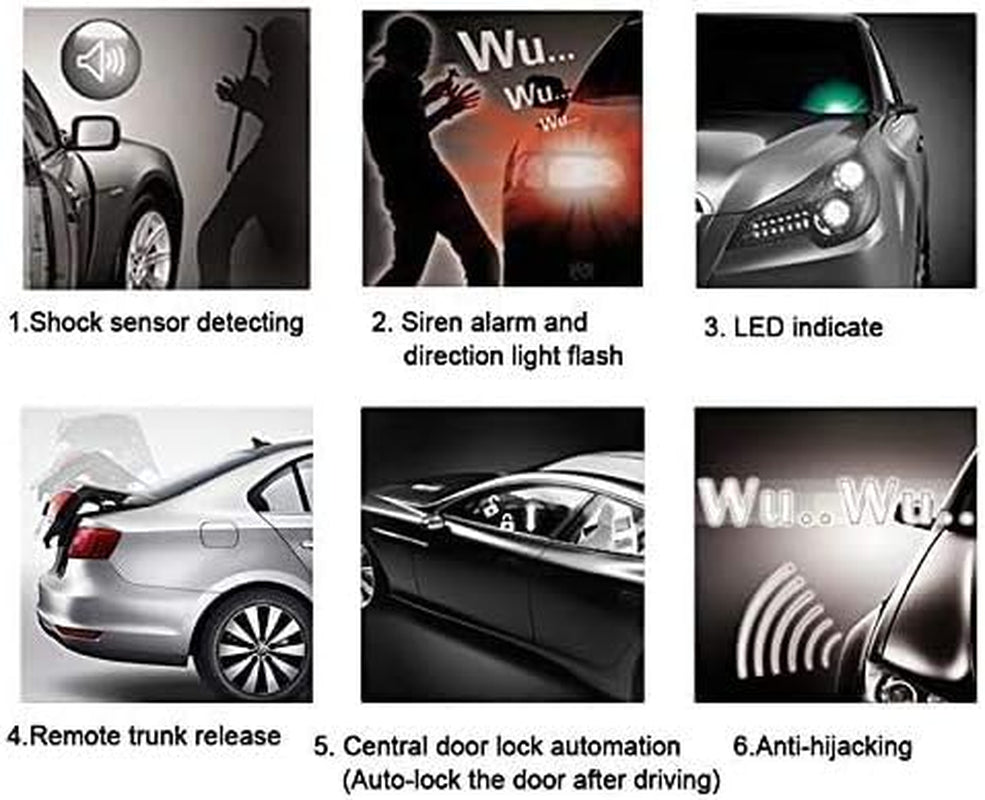 Car Alarm System, Security Antitheft Alarm Systems with Keyless Entry, with Microwave Sensor & Shock Sensor