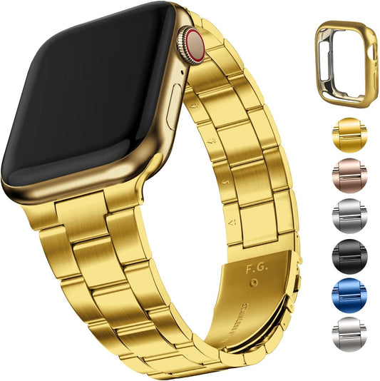 No Tools Needed Compatible Apple Watch Bands 41Mm 40Mm 38Mm,Slim Stainless Steel Chain Strap with Case for Iwatch Series 9/8/7/6/5/4/3/2/1/Se2/Se,Golden
