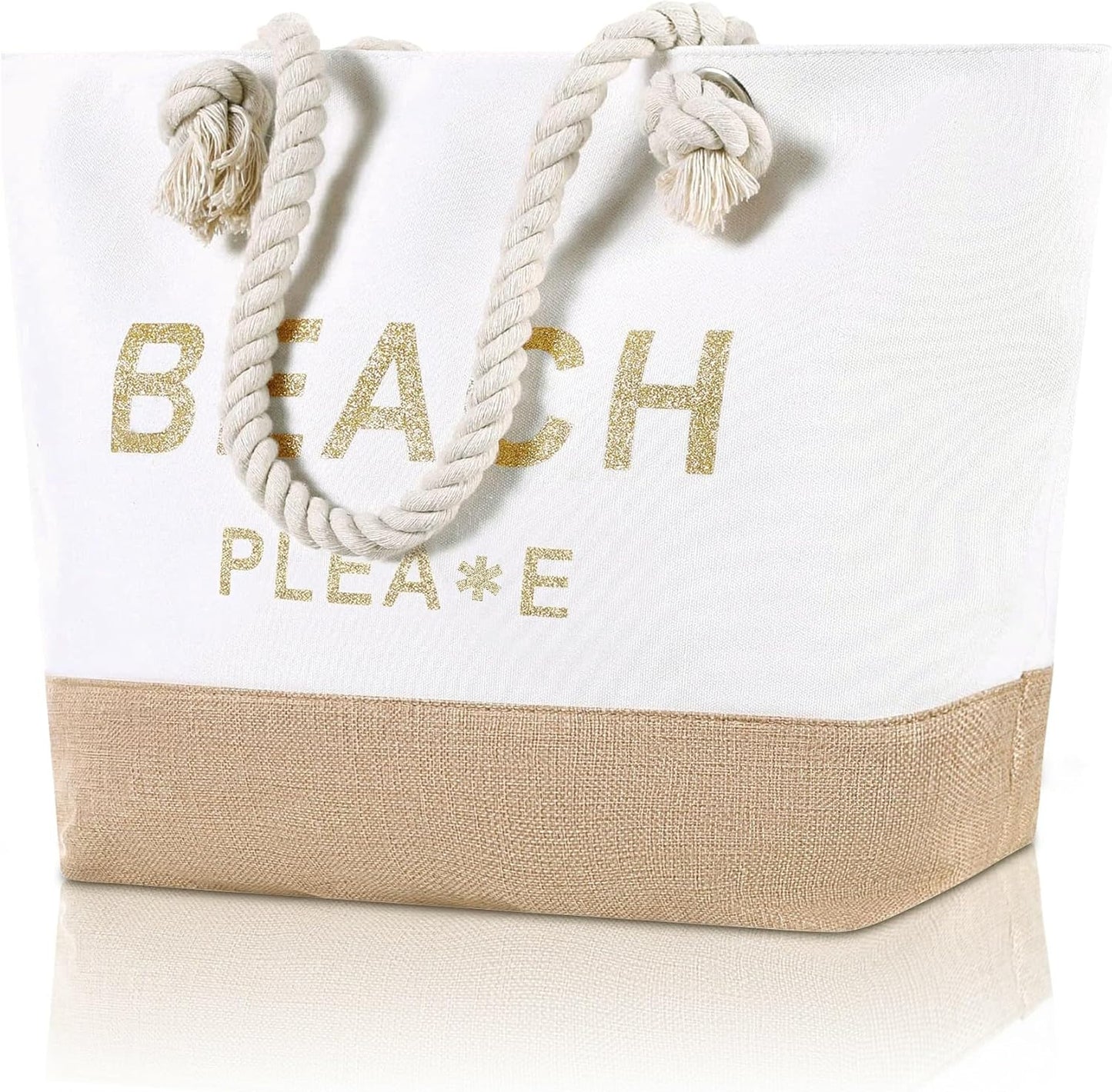 Large Canvas Beach Tote Bag with Zipper Women Swim, Travel, Shopping, Gym and Beach Holiday Cruise Essentials