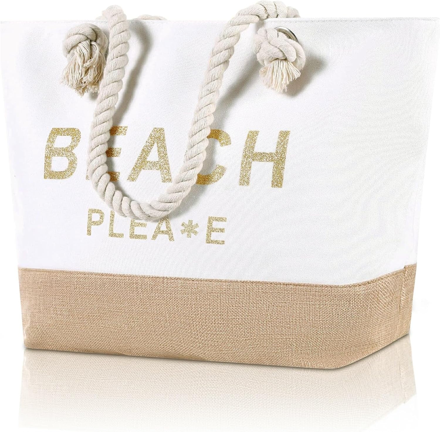 Large Canvas Beach Tote Bag with Zipper Women Swim, Travel, Shopping, Gym and Beach Holiday Cruise Essentials