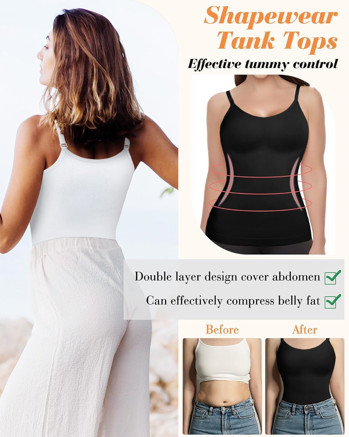 Women'S Shapewear Tummy Control Scoop Neck Camisole Tops for Women Seamless Compression Tank Top Regular and plus Size