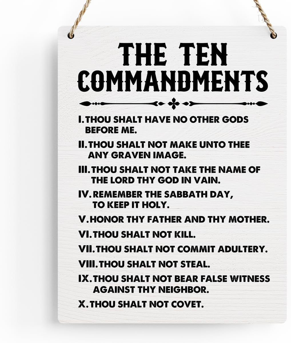 Inspirational Signs Gift 10 Commandments Wall Art Christian Bible Verse Wall Art Religious Home Wall Decor 8X10 Inches Scripture Wooden Hanging Sign for Living Room Bedroom Office