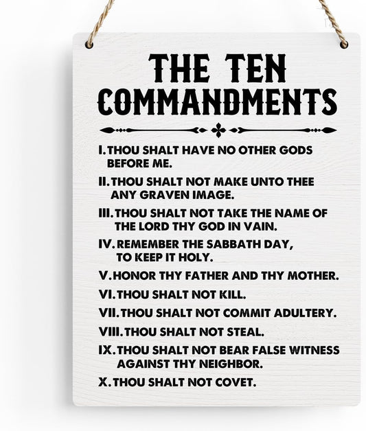Inspirational Signs Gift 10 Commandments Wall Art Christian Bible Verse Wall Art Religious Home Wall Decor 8X10 Inches Scripture Wooden Hanging Sign for Living Room Bedroom Office