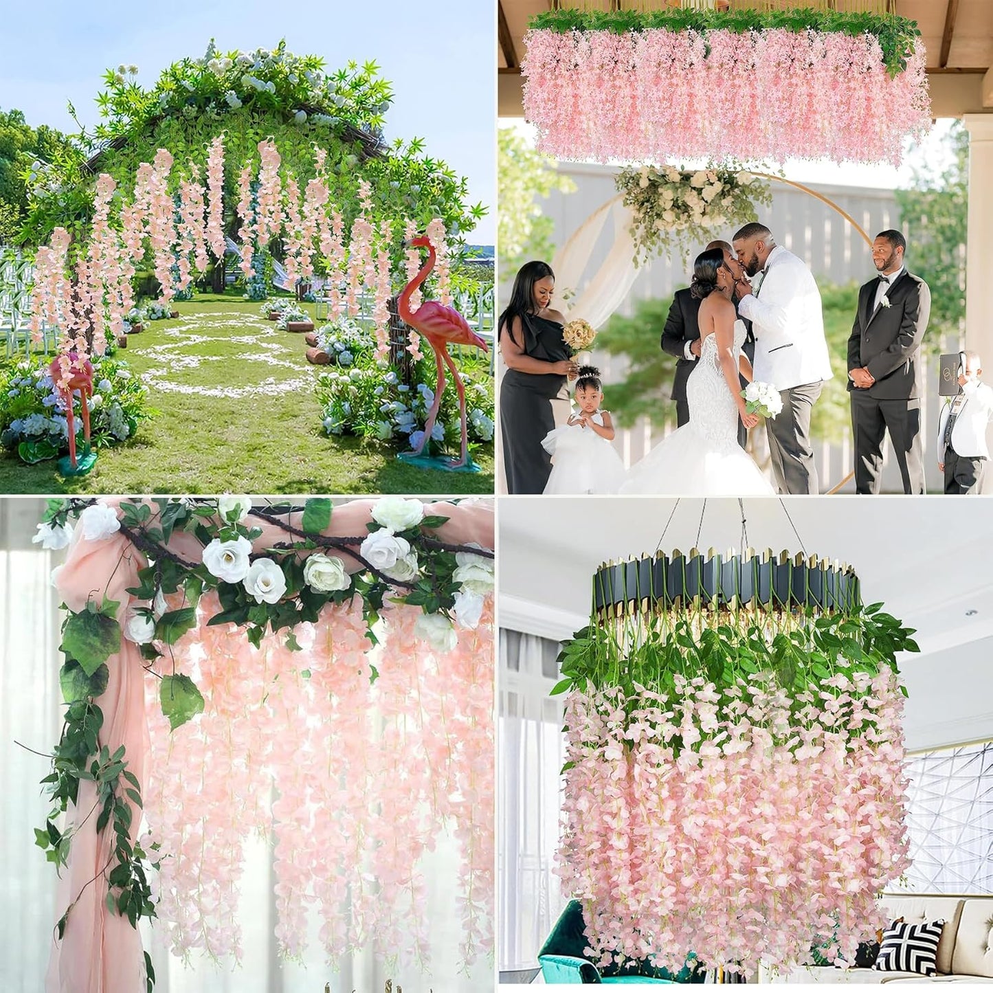 Wisteria Hanging Flowers 24 Pack Artificial Flowers Fake Wisteria Vine Rattan Hanging Garland Silk Flowers String for Party Home Wall Greenery Wedding Decor (Light Pink)