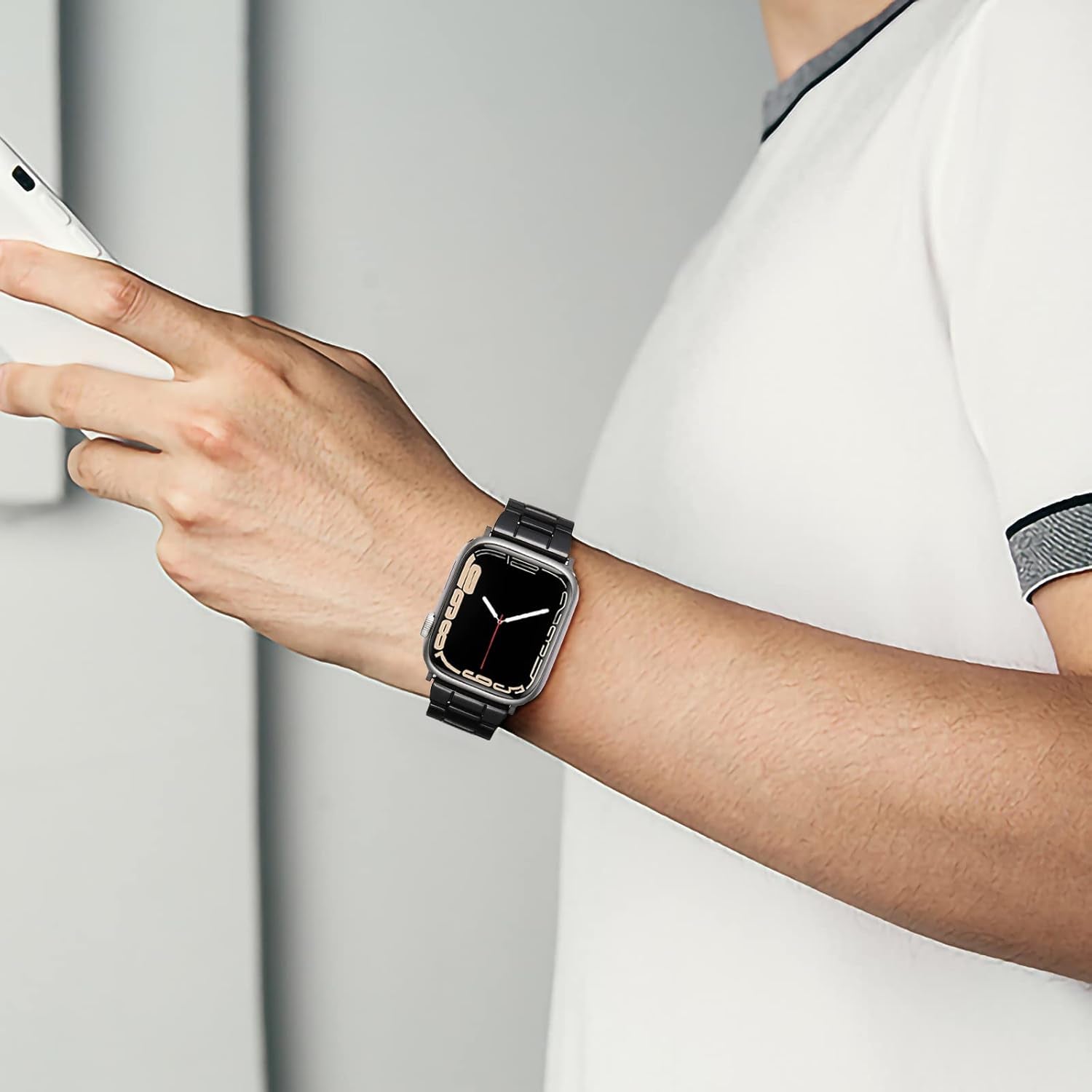 Resin Strap Compatible with Apple Watch Band 40Mm 38Mm 41Mm Series 7/6/5/4/3/2/1/SE Women Men, Lightweight and Durable Iwatch Stylish Bracelet Replacement Bands with Stainless Steel Buckle Black