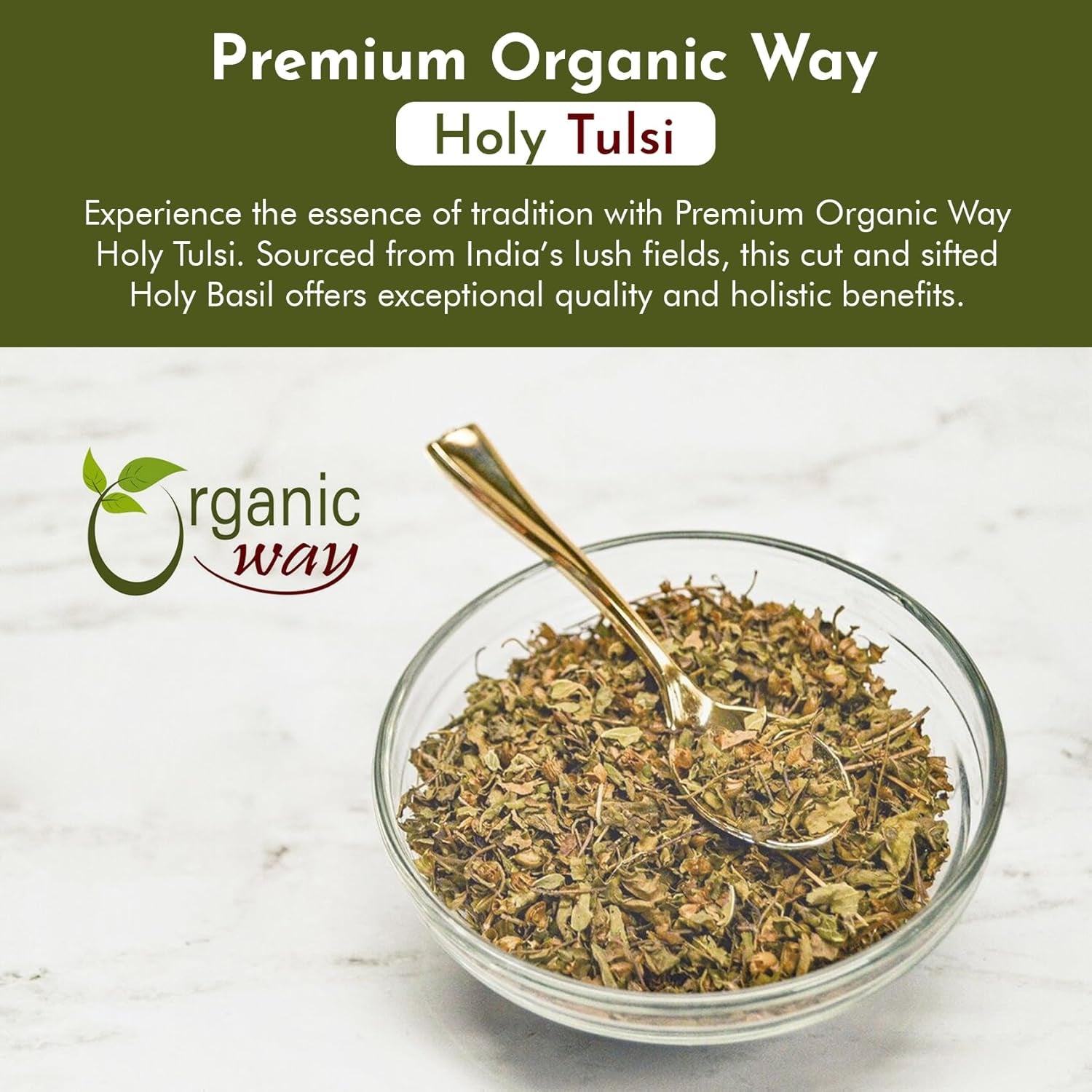 Holy Tulsi/Holy Basil Herb Cut & Sifted (Ocimum Tenuiflorum) - Organic & Kosher Certified | Raw, Vegan, Non GMO & Gluten Free | USDA Certified | Origin - India (1/4 LBS / 4 Oz) TLBH