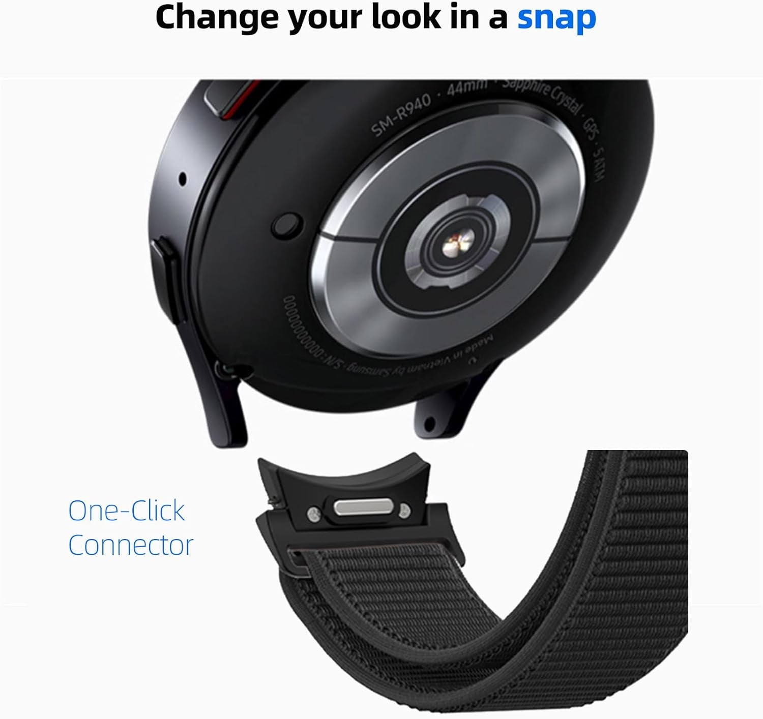 One Click No Gap Nylon Band Compatible with Samsung Galaxy Watch 7 FE 6 5 4 40Mm 44Mm/Galaxy Watch 6 Classic Band 47Mm 43Mm/Watch 5 Pro 45Mm/4 Classic 42Mm 46Mm, Breathable Sport Loop Strap Women Men
