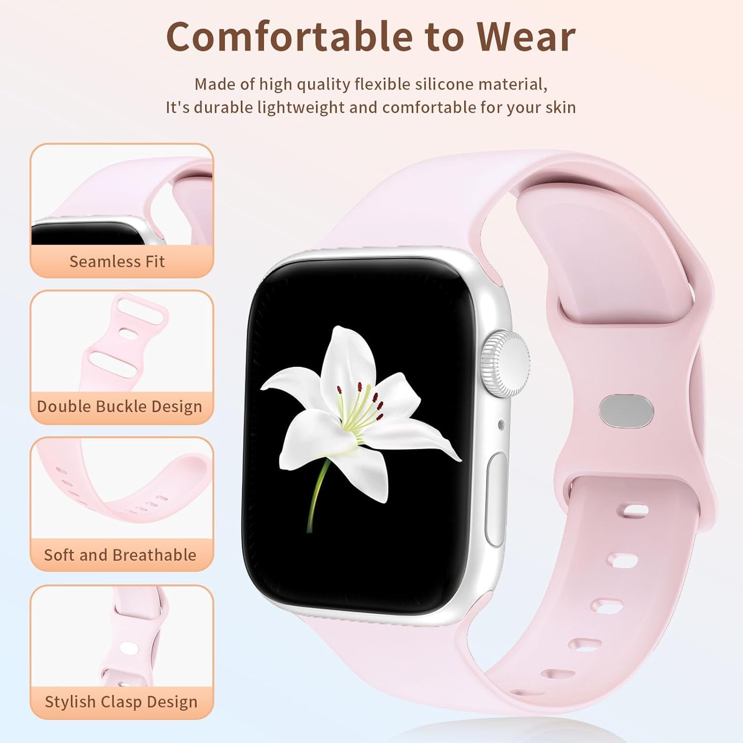 Band Compatible with Apple Watch 38Mm 40Mm 41Mm 42Mm 44Mm 45Mm 49Mm S/M L/M, Replacement Soft Silicone Sport Strap for Iwatch Series Ultra 9/8/7/6/5/4/3/2/1 SE Women Men