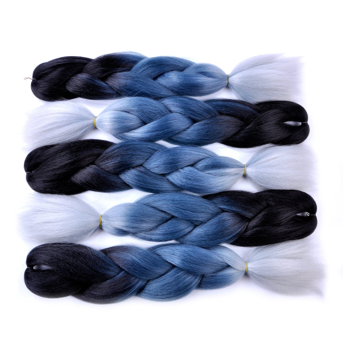 Jumbo Braiding Hair Ombre 3Pcs (Black/Grey Blue/Silver Grey) Jumbo Braid Hair Extension Ombre Colors for Crochet Braids Hair