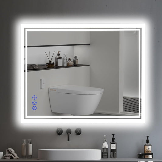 36" X 28" LED Lighted Bathroom Mirror with Lights Backlit Smart Mirror Bathroom Vanity Mirror for Wall with Stepless Dimmable 3 Colors Lighting Modes, Anti-Fog,Shatter-Proof,Memory,Cri90+,Touch Button