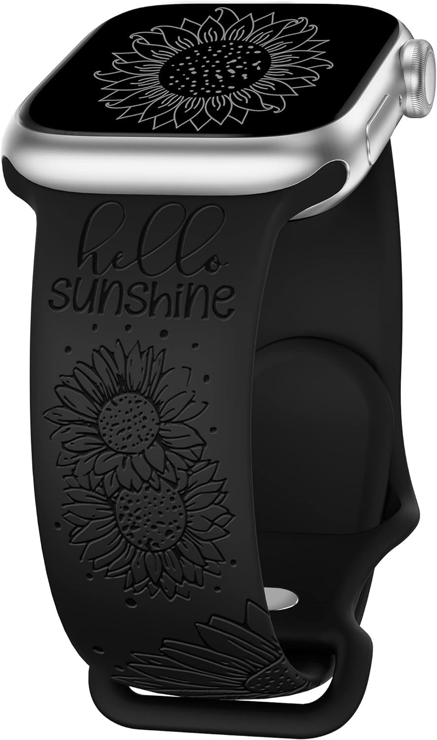 Sunflower Engraved Band Compatible with Apple Watch Bands 42Mm 41Mm 40Mm 38Mm Women, Floral Fancy Fashion Dressy Sport Silicone Flower Straps for Iwatch Series 10/9/SE/8/7/6/5/4/3/2/1