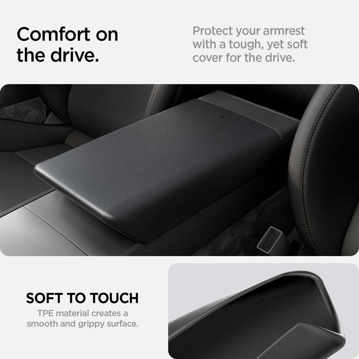 Center Console Non-Slip Armrest Cover Designed for Tesla Model 3 2024 Refresh (Highland) with EZ Snap on Instant Install - Black