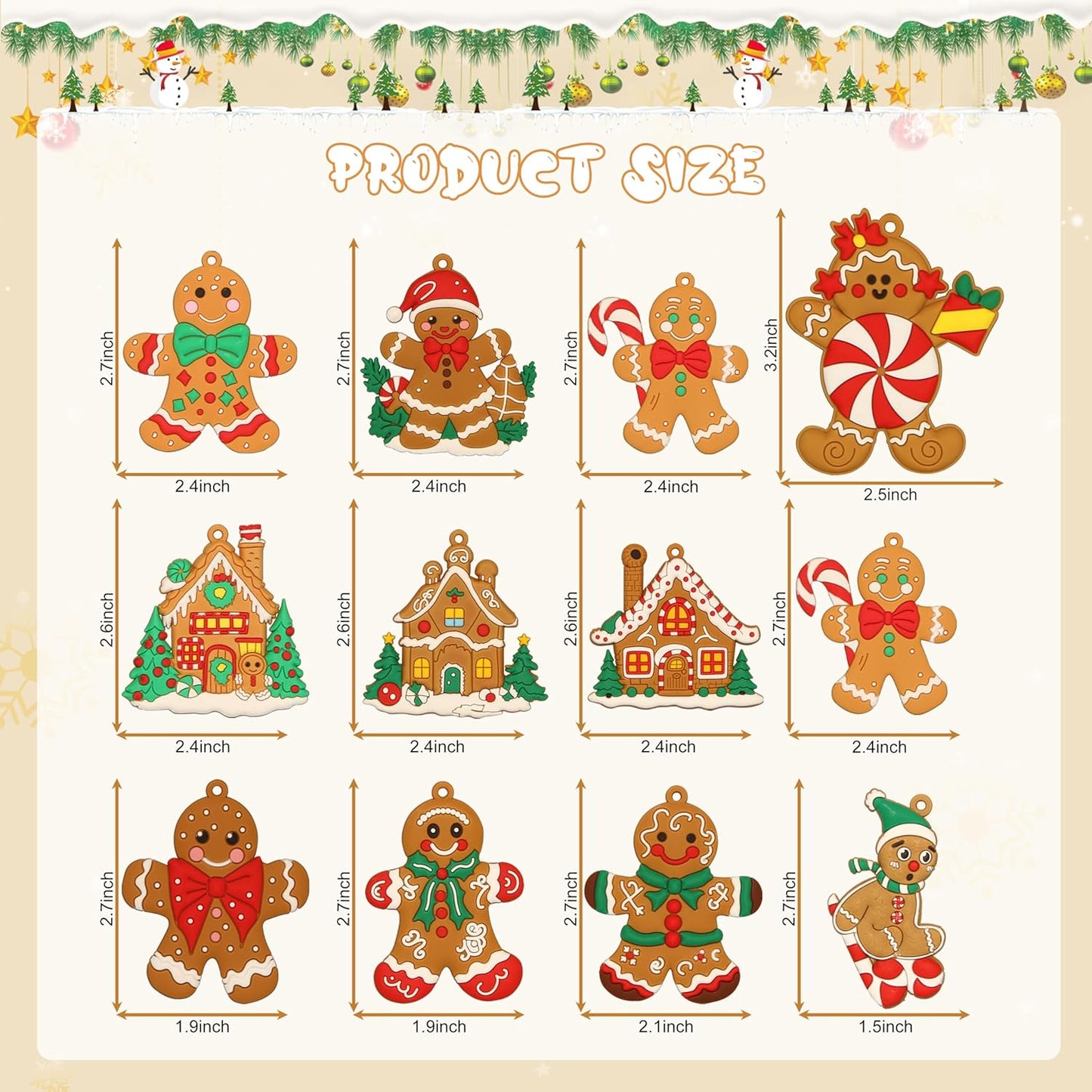 12 PCS Gingerbread Christmas Ornaments - Christmas Tree Decorations Plastic Gingerbread Figurines Ornaments Gingerbread House Ornaments Christmas Tree Hanging Decorations Decor Party