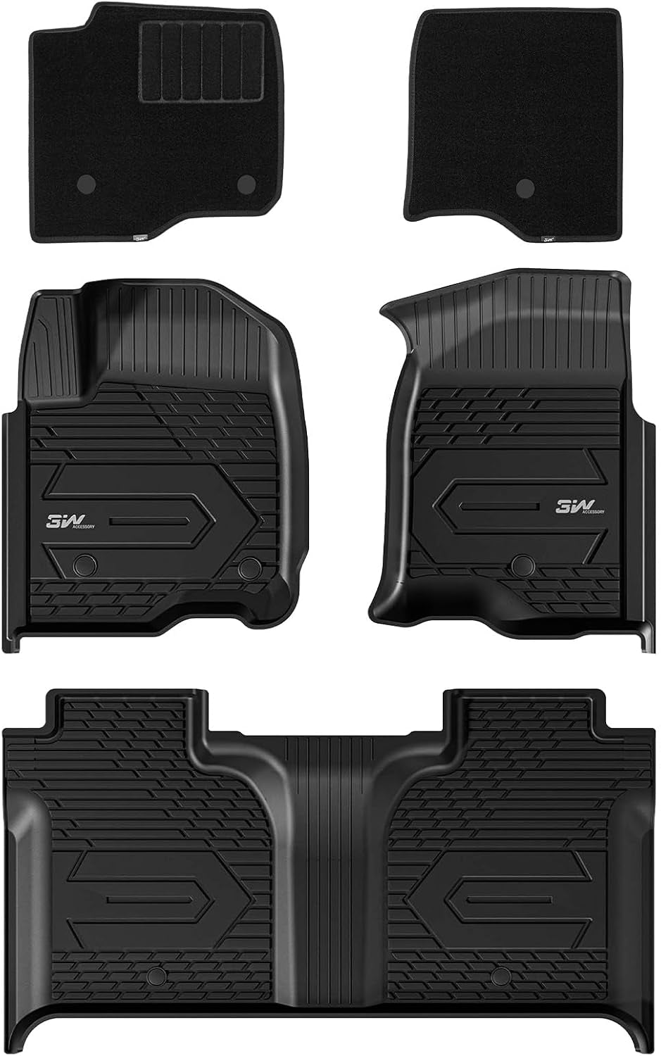 Floor Mats Fit for 2019-2024 2025 Chevy Silverado/Gmc Sierra Denali 1500 & 2020-2024 2025 GMC Sierra 2500/3500 HD Crew Cab TPE All Weather Floor Liner, Fit for 2Nd Row with Factory Carpeted Storage