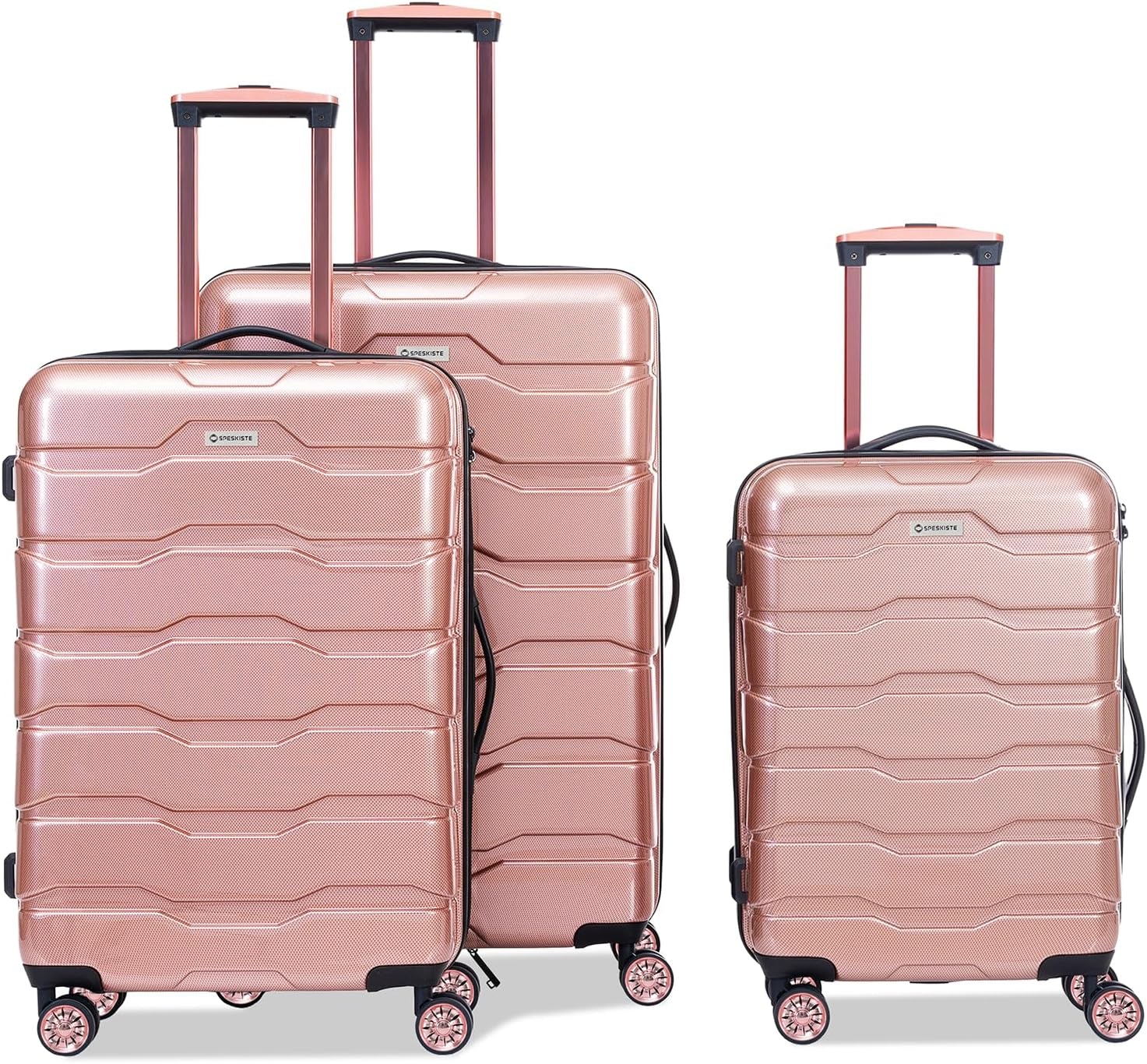Luggage Set 3 Piece, PC+ABS Lightweight Suitcase Sets with Spinner Wheels, Hard Shell Luggage Sets with TSA Lock Rosegold (20/24/28)