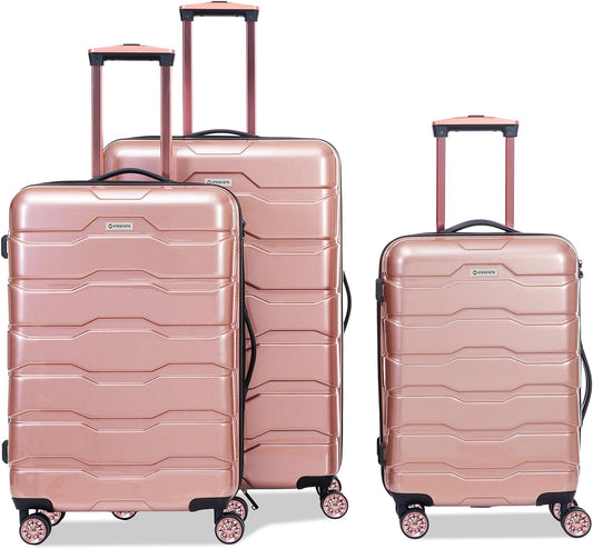 Luggage Set 3 Piece, PC+ABS Lightweight Suitcase Sets with Spinner Wheels, Hard Shell Luggage Sets with TSA Lock Rosegold (20/24/28)
