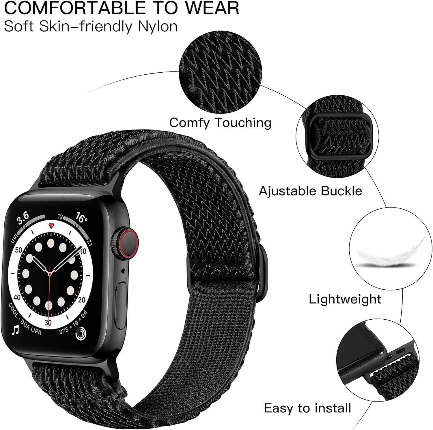 Nylon Stretchy Solo Loop Watch Band, Compatible with Apple Watch Series 1-9, SE, Ultra 38/40/41/42/44/45Mm, Adjustable Replacement Strap for Women Men
