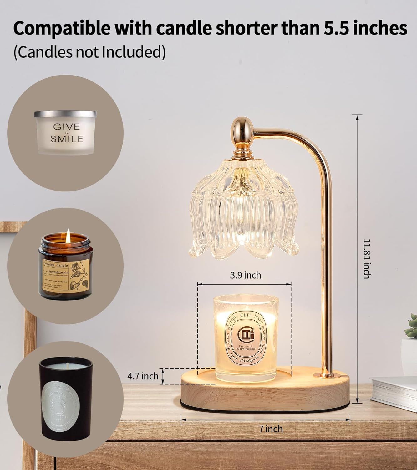Candle Warmer Lamp with Timer and Dimmer,Electric Gold Candle Warmer Light Gifts for Women Melt Wax Warmer Lamp with 2 Bulbs for Candle Jars House Warming New Home Decor Bedroom
