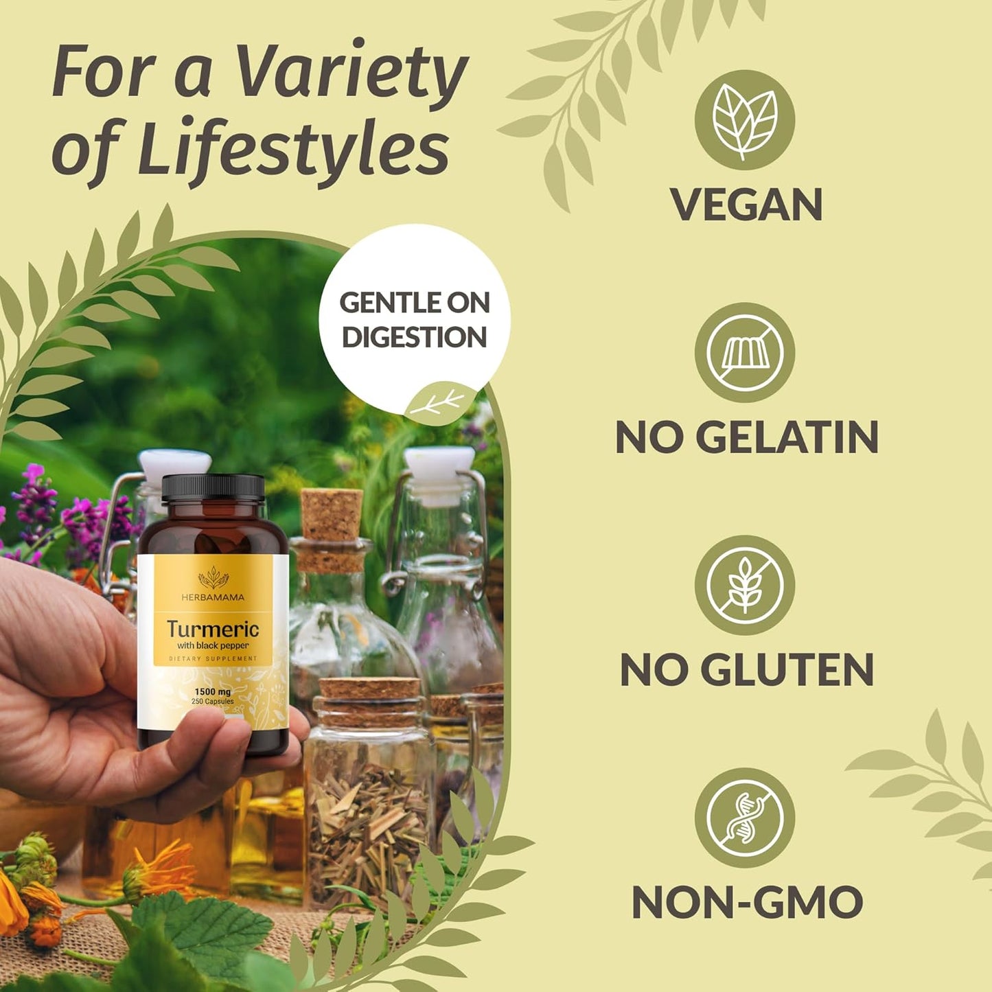 Curcumin Turmeric Capsules - 1500Mg Curcuma Longa and Black Pepper Extract for Uric Acid & Digestive Support - Vegan, Non-Gmo Turmeric Antioxidant Supplement, 250 Caps TLBH