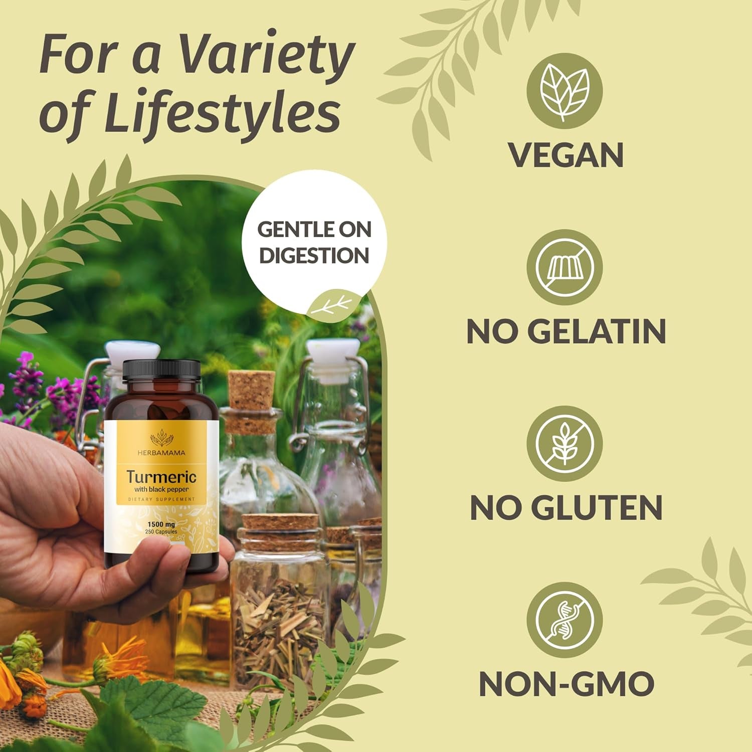 Curcumin Turmeric Capsules - 1500Mg Curcuma Longa and Black Pepper Extract for Uric Acid & Digestive Support - Vegan, Non-Gmo Turmeric Antioxidant Supplement, 250 Caps TLBH