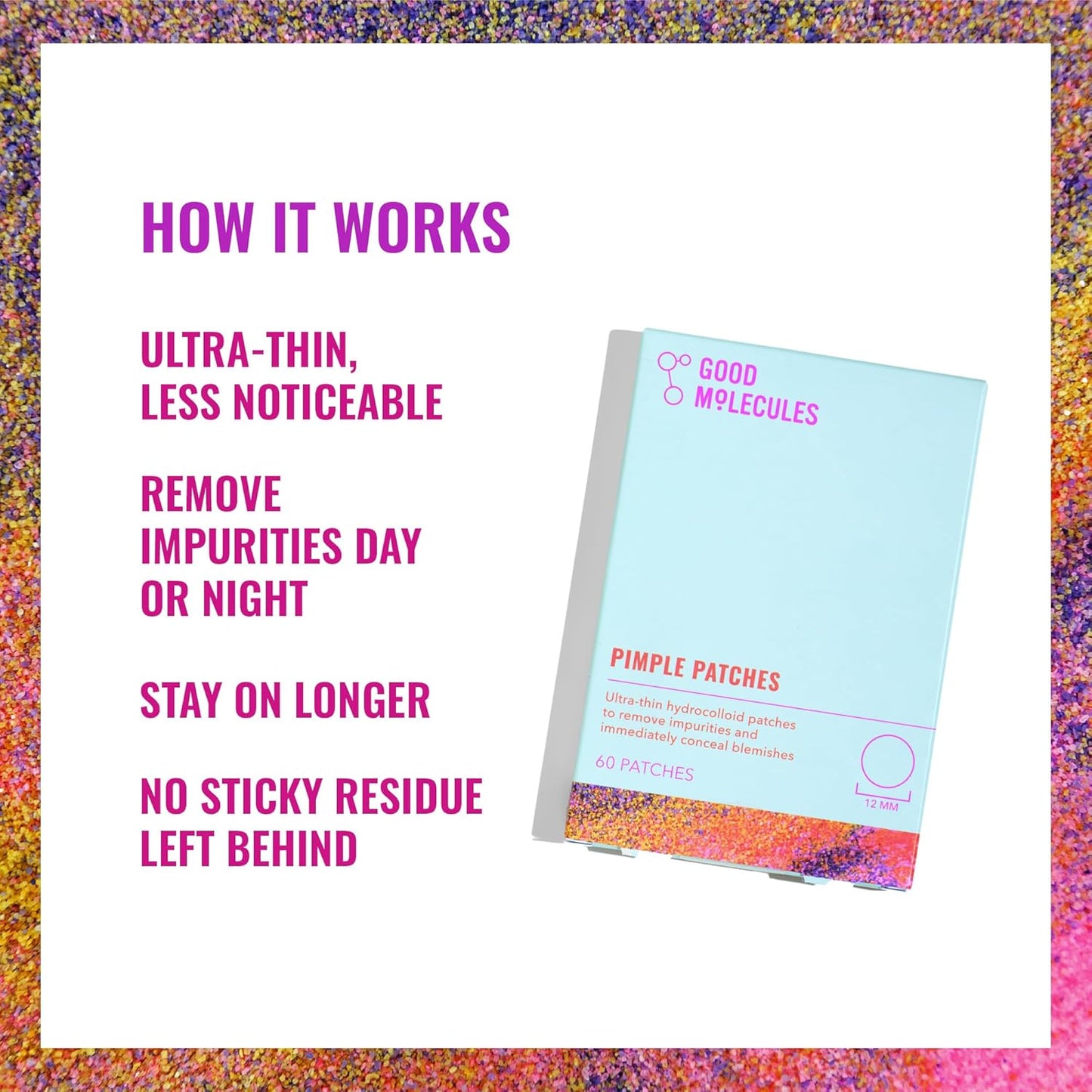 Pimple Patches (60 Patches) - Ultra-Thin Hydrocolloid Patches to Conceal Whiteheads, Blackheads and Blemishes, Target Ance and Impurities - Skin Care for Face with Cellulose and Pectin