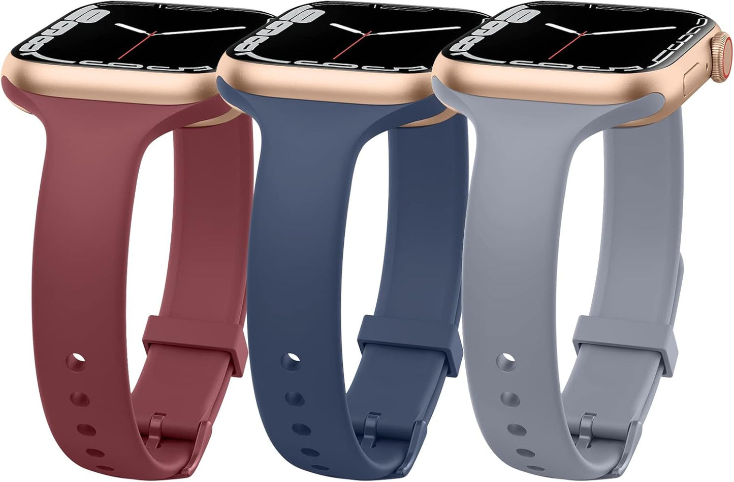 Silicone Narrow Bands Compatible with Apple Watch Band 41Mm 45Mm 38Mm 40Mm 42Mm 44Mm, Soft Strap Slim Replacement Sport Wristbands for Iwatch Series 8 SE 7 6 5 4 3 2 1 Women Men