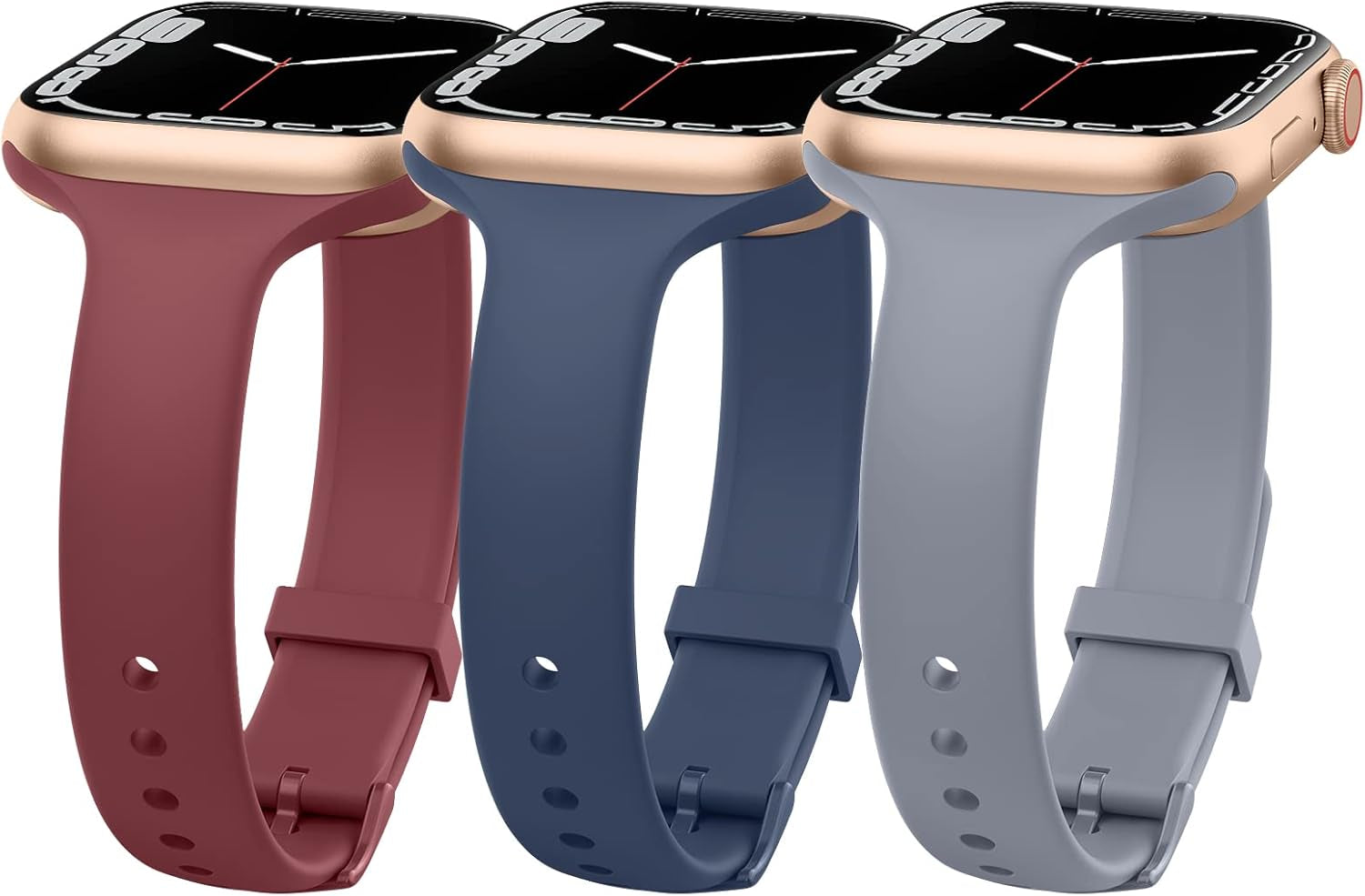 Silicone Narrow Bands Compatible with Apple Watch Band 41Mm 45Mm 38Mm 40Mm 42Mm 44Mm, Soft Strap Slim Replacement Sport Wristbands for Iwatch Series 8 SE 7 6 5 4 3 2 1 Women Men