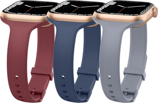 Silicone Narrow Bands Compatible with Apple Watch Band 41Mm 45Mm 38Mm 40Mm 42Mm 44Mm, Soft Strap Slim Replacement Sport Wristbands for Iwatch Series 8 SE 7 6 5 4 3 2 1 Women Men