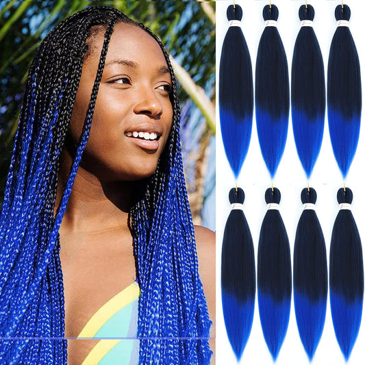 Braiding Hair Pre Stretched - 26 Inch Pre Stretched Braiding Hair 1B/Blue Braiding Hair 8 Packs Ombre Braiding Hair for Black Women (26 Inch(8Packs), 1B/Blue)