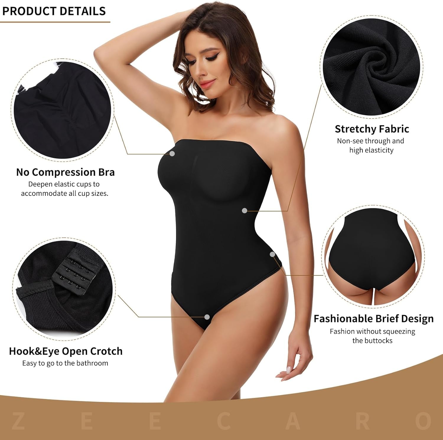 Strapless Shapewear Thong for Women Tummy Control Tube Top Bodysuits One Piece Leotard