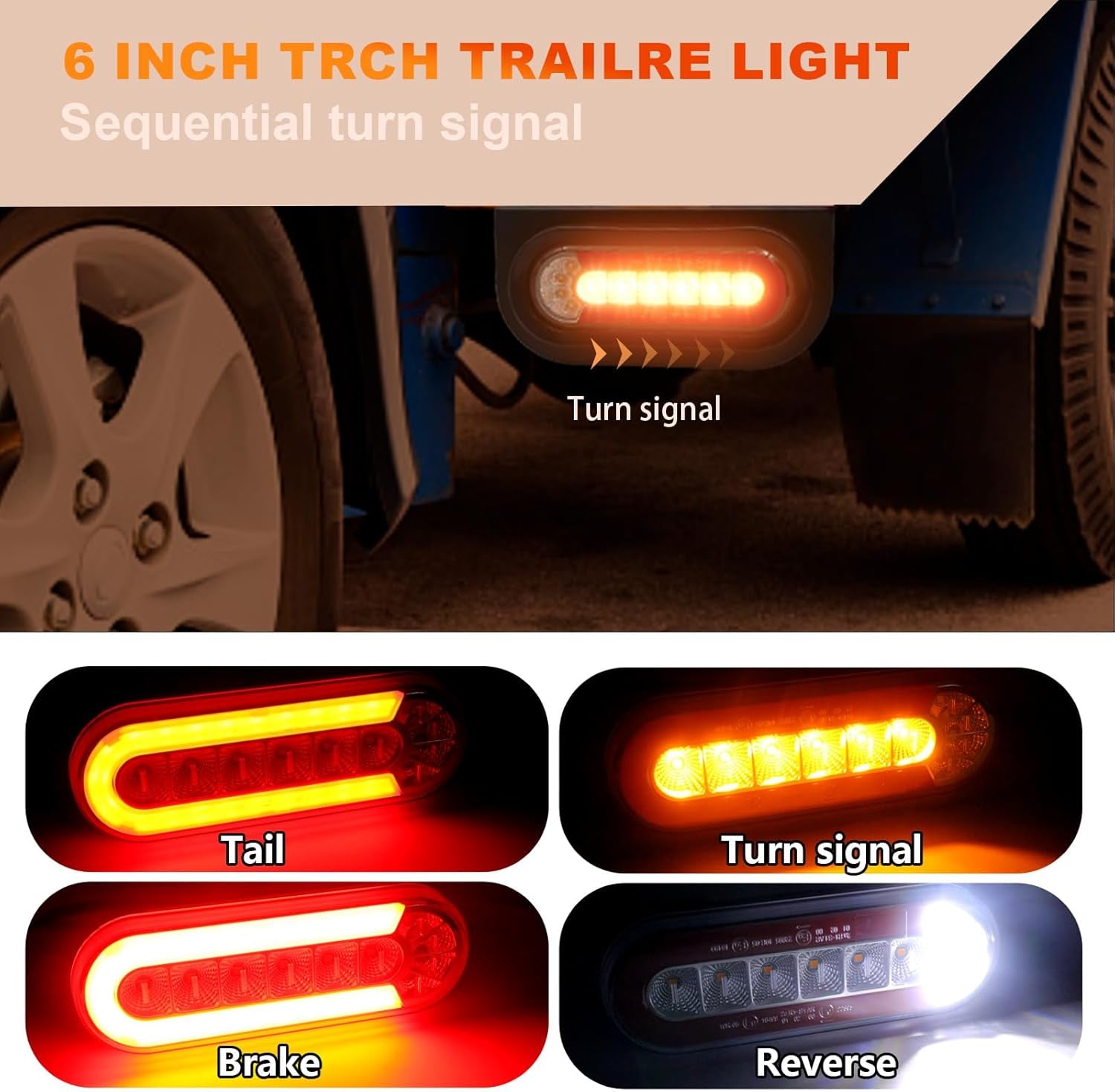 Trailer Lights with Bracket, Oval LED Trailer Lights with Sequential Turn Signal, Tail, Brake, Reverse, Submersible Boat Trailer Light Kit for Trucks, Tractor, Utility Trailer, RV, Caravan TRUCK DRIVER