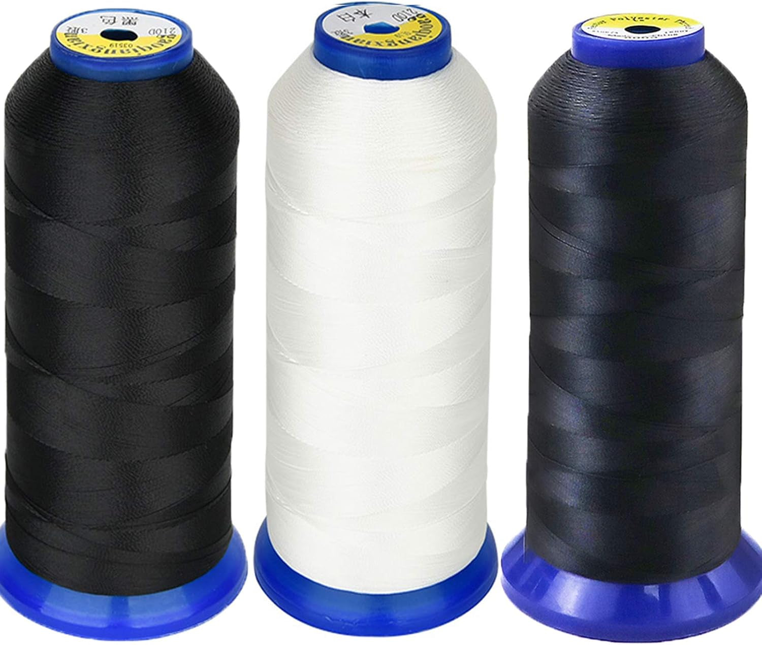 Heavy Duty Thread 5400 Yards Size T70#69 210D/3 All Purpose High Strength Polyester Sewing Thread for Weaves, Upholstery, Jeans and Weaving Hair, Drapery, Beading, Purses, Leather (Black+White+Grey)