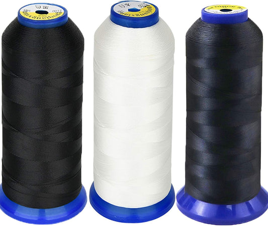 Heavy Duty Thread 5400 Yards Size T70#69 210D/3 All Purpose High Strength Polyester Sewing Thread for Weaves, Upholstery, Jeans and Weaving Hair, Drapery, Beading, Purses, Leather (Black+White+Grey)