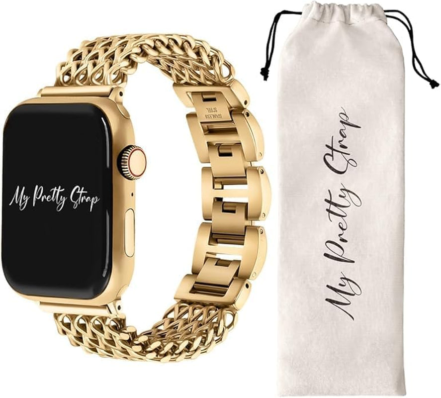 Gold Apple Watch Band & Glossy XOXO Protective Case Bundle – Elegant Stainless Steel Strap & Luxury Metal Cover for Apple Watch Series 1-10, SE & Ultra (38MM/40MM/41MM) Mermaid