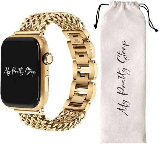Gold Apple Watch Band & Glossy XOXO Protective Case Bundle – Elegant Stainless Steel Strap & Luxury Metal Cover for Apple Watch Series 1-10, SE & Ultra (38MM/40MM/41MM) Mermaid