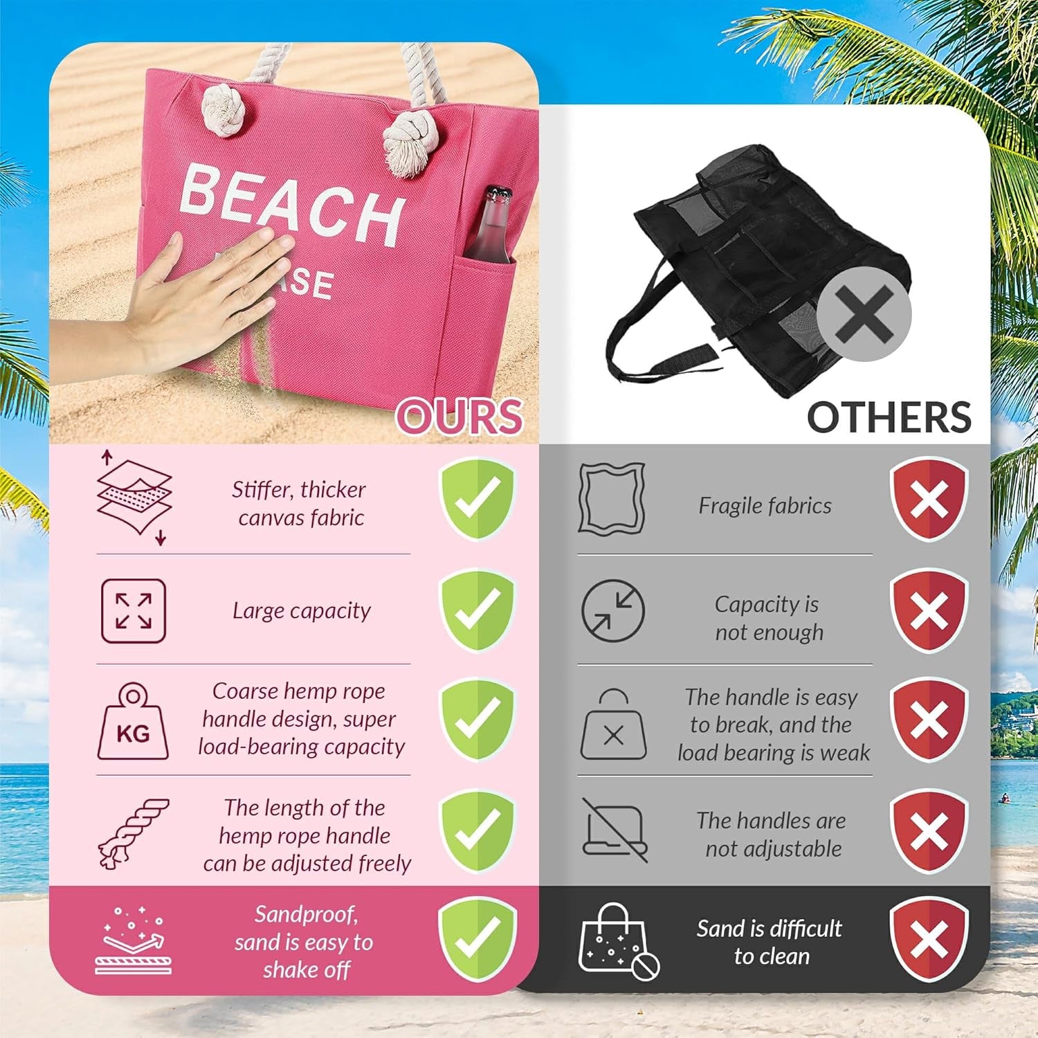 Large Canvas Beach Tote Bag with Zipper Women Swim, Travel, Shopping, Gym and Beach Holiday Cruise Essentials