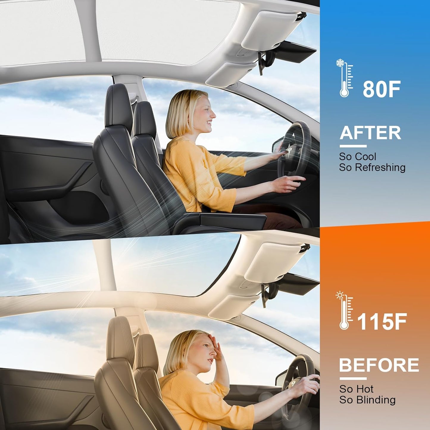 New Version Sunshade Roof for Tesla Model 3【Blocks 99% UV, No Sag Gap!】Premium Shade for Tesla Model 3 Accessories Heat Insulation Keep Cooling Light-Tight Foldable Sunshade for Model 3 2023 2022 2021