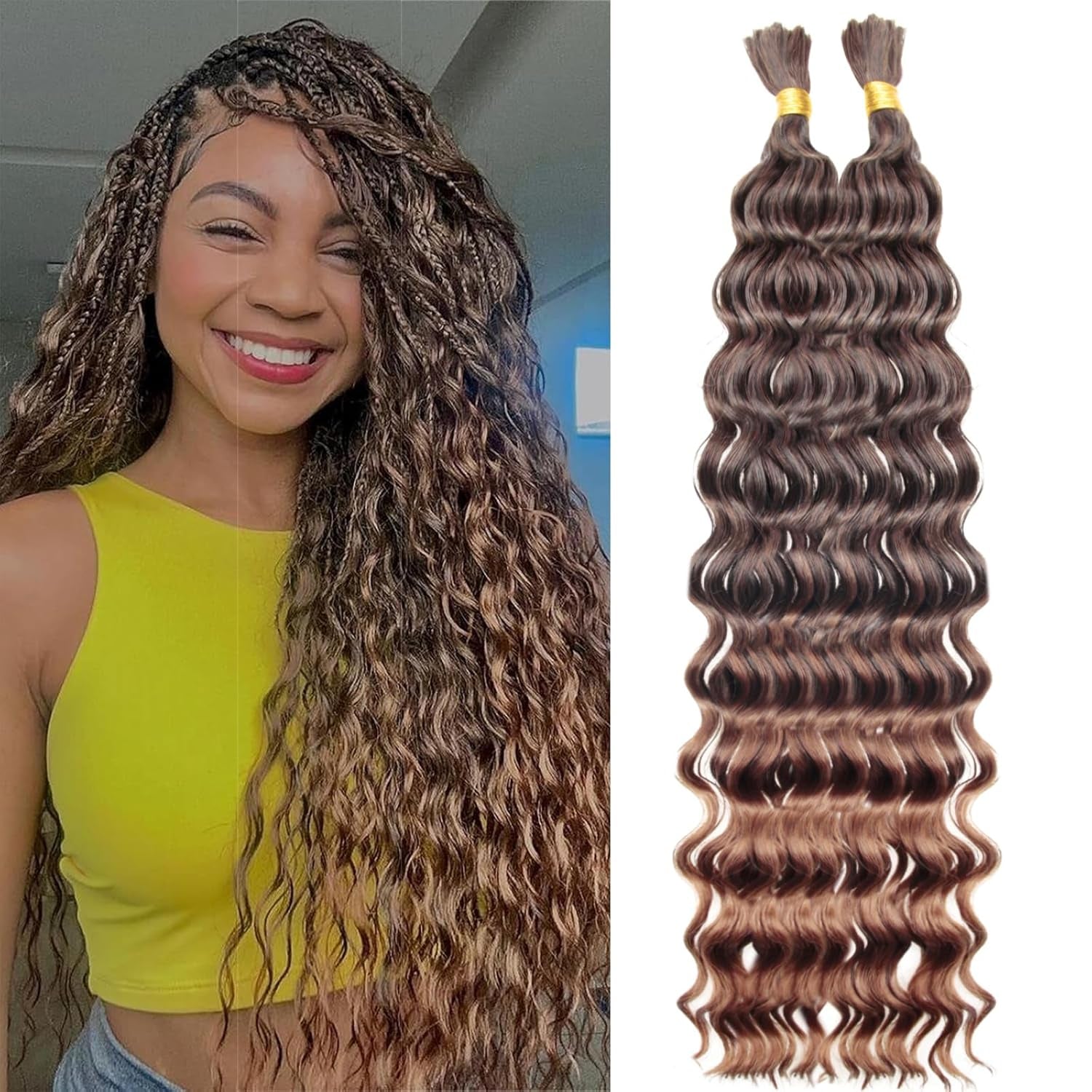 Braiding Hair Boho Hair for Braiding Deep Wave Bulk Hair for Braiding Wet and Wavy Braiding Hair Deep Water Wave Braiding Hair Curly Braiding Hair (1B/30#, 18 Inch)