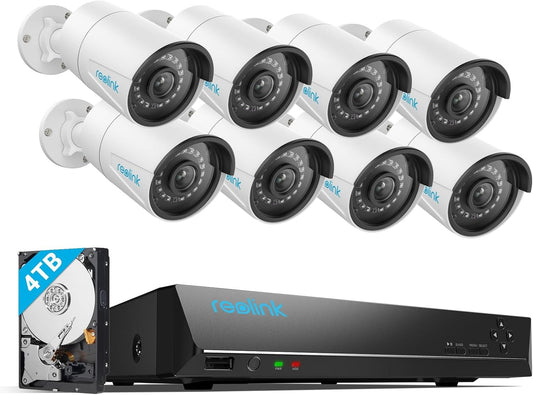 16CH 5MP Home Security Camera System, 8Pcs Wired Outdoor Poe IP Cameras with Person/Vehicle/Pet Detection, 8MP 16CH NVR with 4TB HDD for 24-7 Recording, RLK16-410B8-5MP TRUCK DRIVER