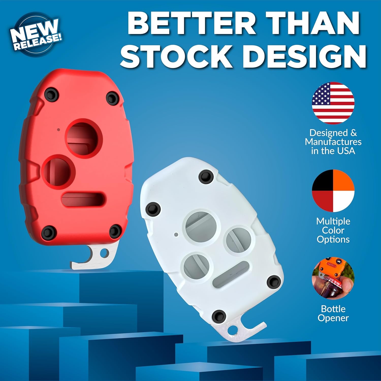 Honda Key Fob Shell Replacement - Durable Usa-Made Protection - Crack-Resistant & Sturdy - Seamless Fit for Honda Models - Enhanced Longevity & Functionality + Bottle Opener (Black, 4 Button)